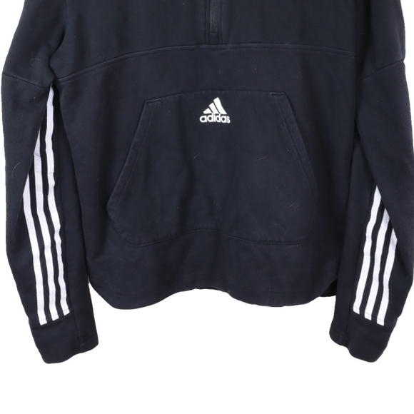 Adidas Mens 1/4 Zip Black Kangaroo Pocket Hoodie - Picture 3 of 5
